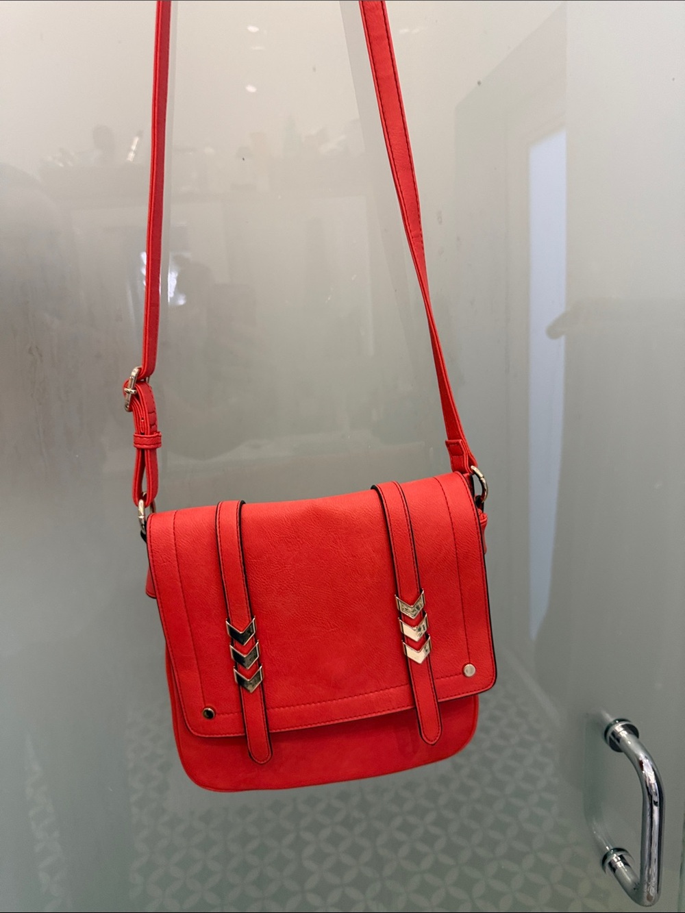 Red Chevron Accent Crossbody Bag